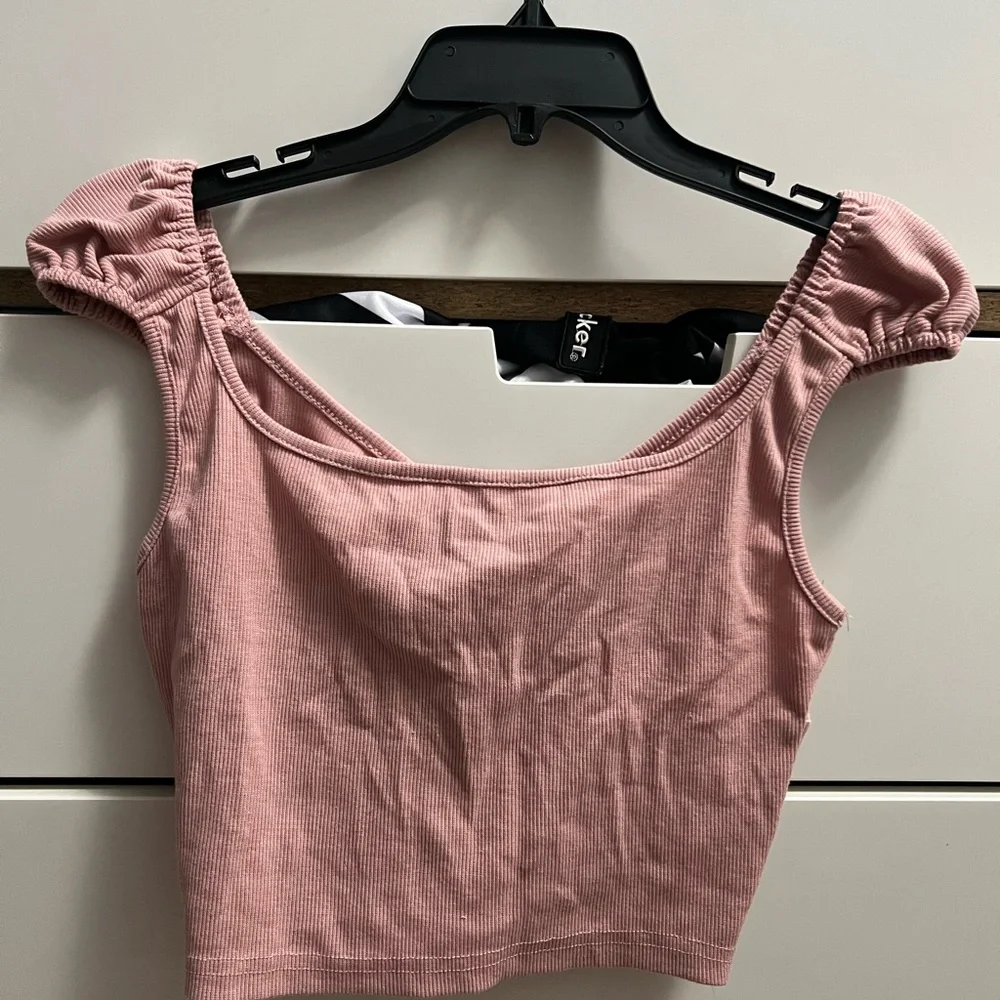 Pink Ribbed Tie-Front Top - Picture 2 of 3